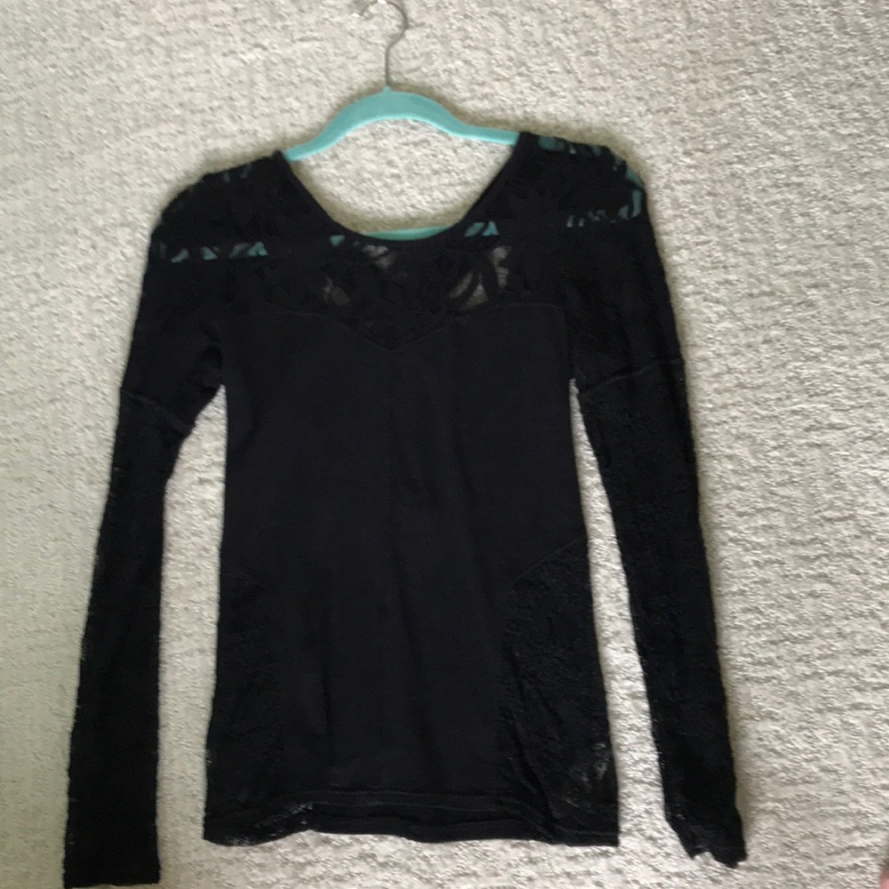 Free people Black lace long sleeve top